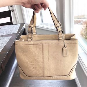 Beige Coach Hampton Pebbled Small Carryall